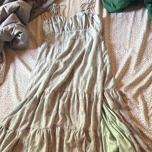 Lulus Sage Green Tiered Maxi Dress with Spaghetti Straps